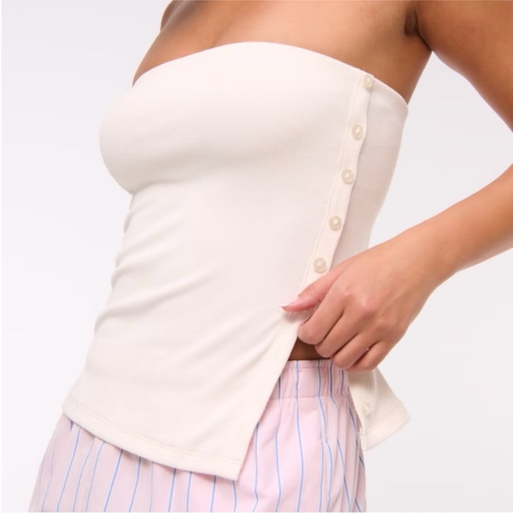 Abercrombie A&F White Strapless Tube Top side button M chic